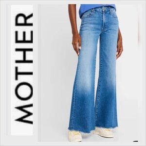 Mother The Roller Fray Work Hard Play Hard 31 Wide Leg High Rise Baggy Jeans